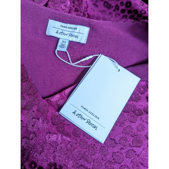 & Other Stories Magenta Leopard Jacquard Long Sleeve Mini Dress Size 12 - Picture 8 of 10